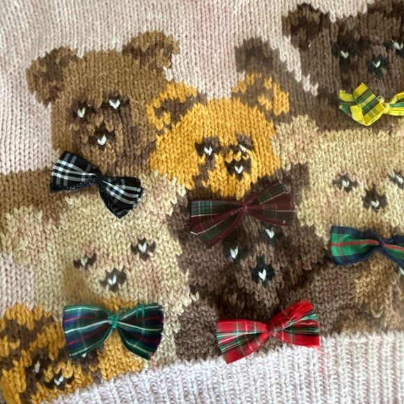 Vintage Kids Teddy Bear Sweater Samantha Taylor Pink with bears front back - Picture 2 of 9